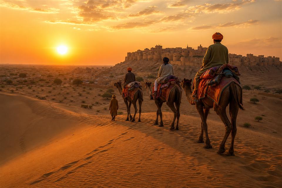 Desert fort and camel landscape for Rajasthan heritage tours