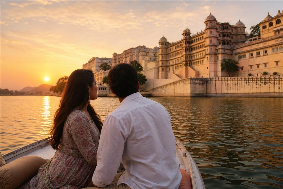 Lake Pichola and palace view for Udaipur romantic tour